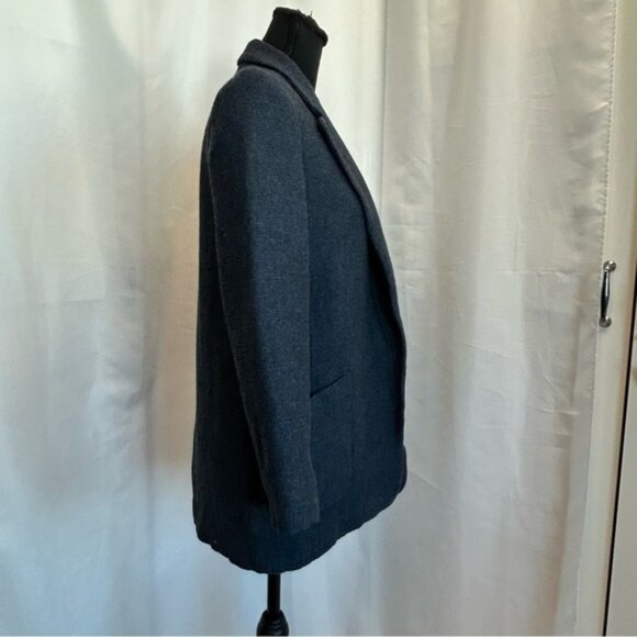 Zara navy blue knit open front blazer pockets Sz S - Picture 2 of 9